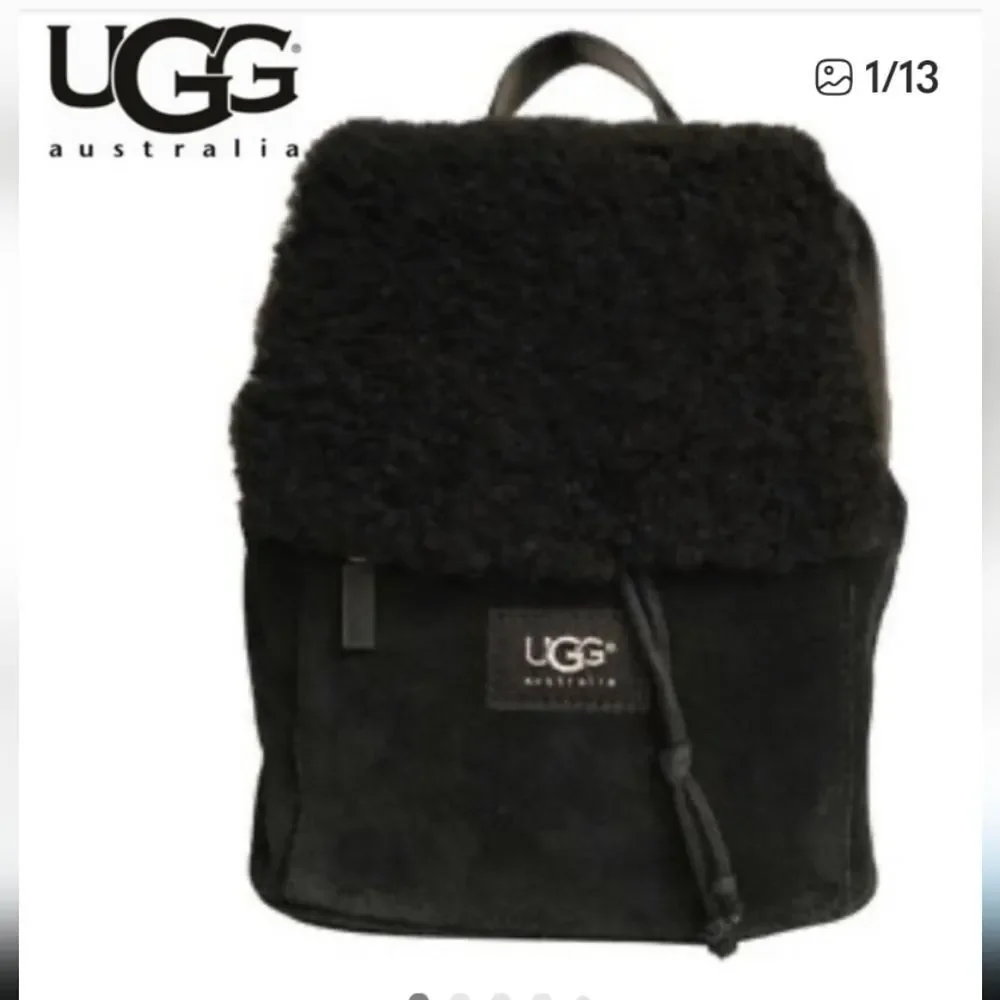 UGG Australia Nordie🖤 Black Shearling & Sueded Drawstring Mini Backpack NWOT